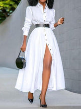 Load image into Gallery viewer, Elegant Lapel Collar Long Sleeve Solid Color Polyester Ankle-Length Shirt Dress
