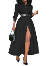 Load image into Gallery viewer, Elegant Lapel Collar Long Sleeve Solid Color Polyester Ankle-Length Shirt Dress
