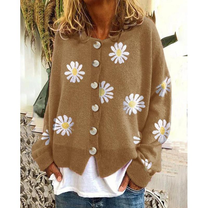 Knitted Small Daisy Cardigan Casual Loose Sweater