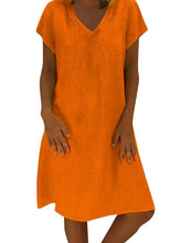 Charger l&#39;image dans la galerie, &lt;transcy&gt;Gaine sexy col en V manches courtes mélanges de coton couleur unie patchwork longueur genou robe d&#39;été Soyez le premier à commenter ce produit&lt;/transcy&gt;
