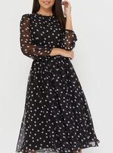 Load image into Gallery viewer, Ladies Long Sleeve Round Neck Belt Print Lace Polka Dot Dress
