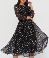 Load image into Gallery viewer, Ladies Long Sleeve Round Neck Belt Print Lace Polka Dot Dress
