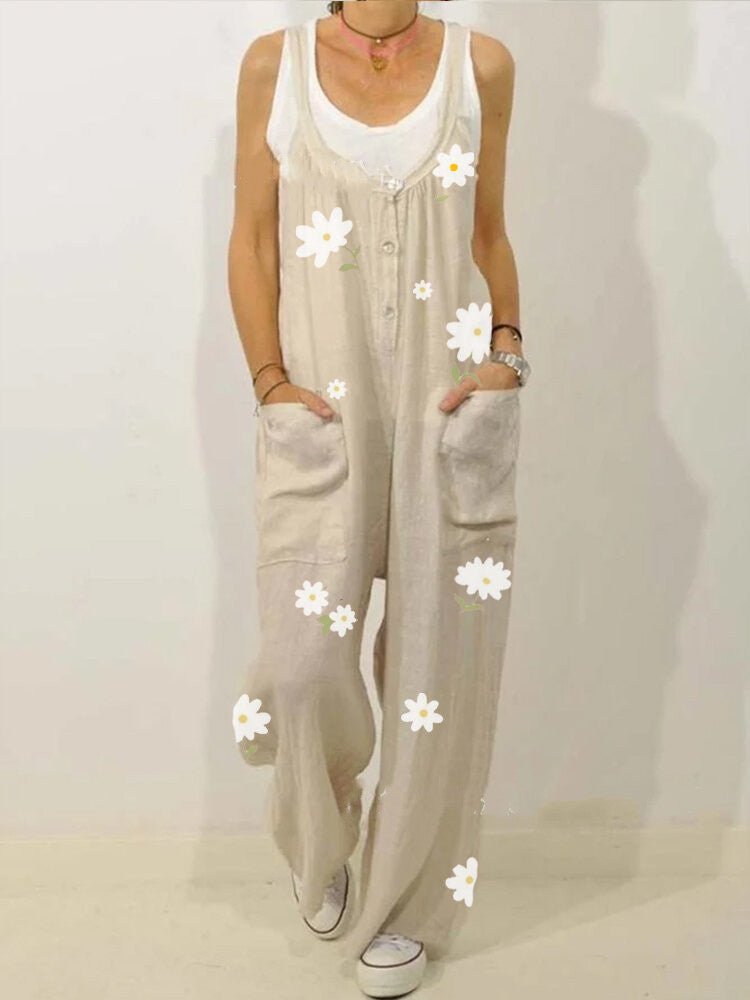 New Style Cotton And Linen Printed Jumpsuit