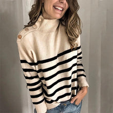 Load image into Gallery viewer, British Style Strap Button Striped Sweater
