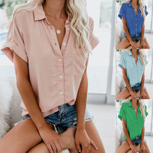 Load image into Gallery viewer, Modern Polyester Plain Shirt Collar Short Sleeve Button Blouse
