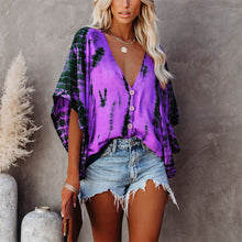 Load image into Gallery viewer, Fashion Cellulose Acetate Fibre Tie Dye V-neck Short Sleeve Pattern Blouse
