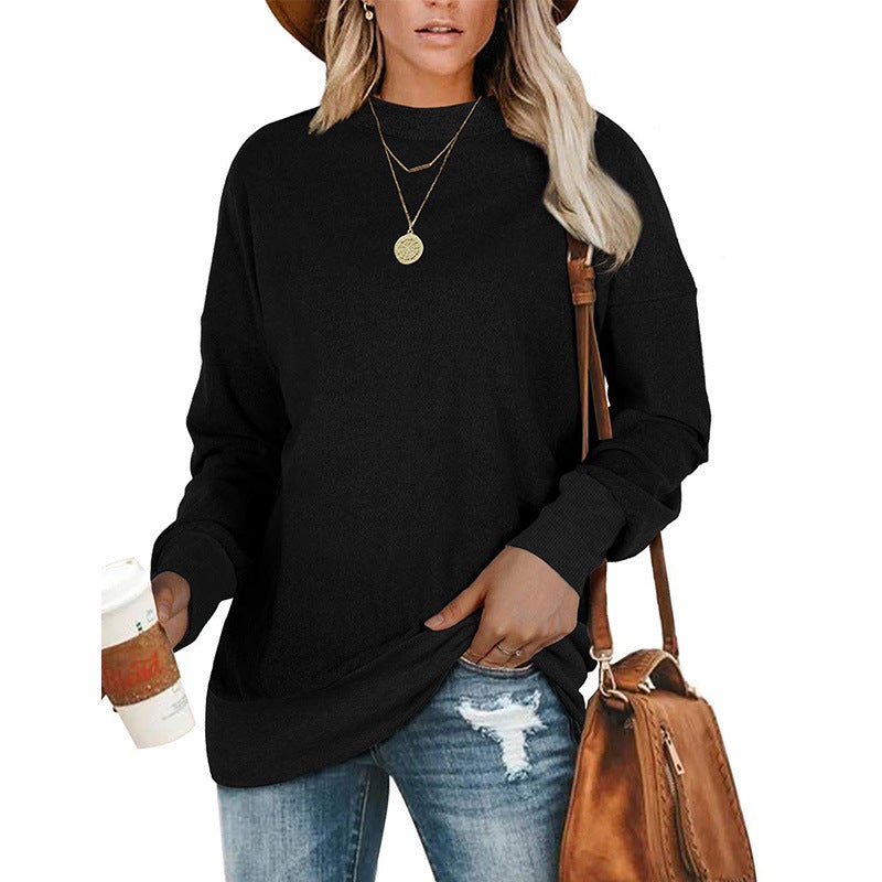 Round Neck Long-Sleeved Solid Color Sweatshirt