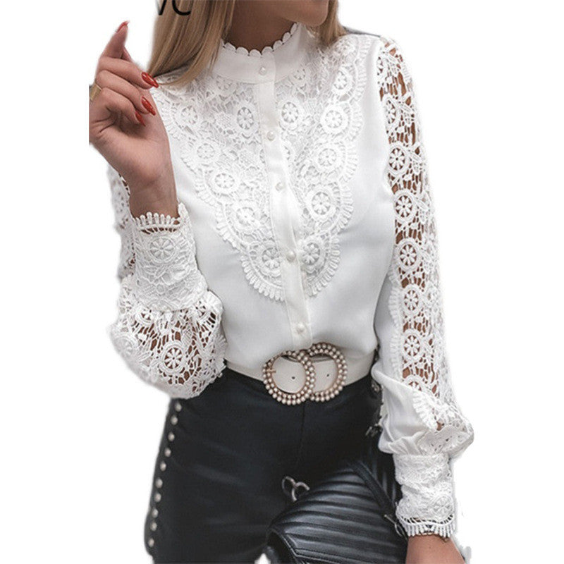 Women's Long Sleeve Lace Fashion Sexy V-neck Blouse Top
