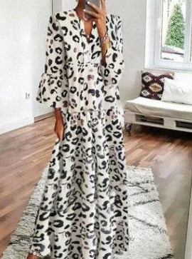 European And American Leopard Print V neck Dress