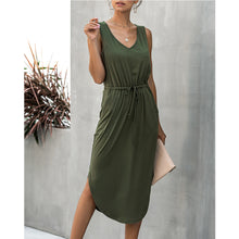 Load image into Gallery viewer, Solid Color V-neck Tie Rope Women&#39;s Vest Sleeveless Dress

