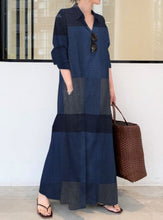 Load image into Gallery viewer, Cotton And Linen Hidden Grid Printing Lapel Long Sleeve Loose Casual Long Shirt Dress
