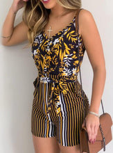 Load image into Gallery viewer, V neck Sling Print Striped Tie Jumpsuit
