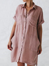 Load image into Gallery viewer, Cotton And Linen Long Sleeve Dress With Irregular Pockets

