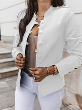 Charger l&#39;image dans la galerie, Stylish Cotton Plain Color Stand Collar Long Sleeve Single Breasted Blazer for Women
