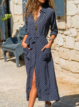 Load image into Gallery viewer, Stylish Shirt Collar Long Sleeve Tea-Length Shirt Dress with Pocket
