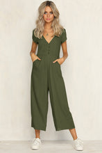 Load image into Gallery viewer, Fashion V Neck Button Cutout Halter Short Sleeved Jumpsuit Women

