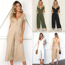 Load image into Gallery viewer, Fashion V Neck Button Cutout Halter Short Sleeved Jumpsuit Women
