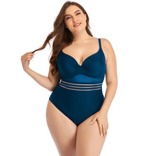 Load image into Gallery viewer, Large Size Swimsuit Women&#39;s One-Piece Plus Fat Mesh Hollow Plain Color
