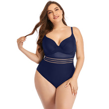 Load image into Gallery viewer, Large Size Swimsuit Women&#39;s One-Piece Plus Fat Mesh Hollow Plain Color
