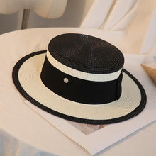 Load image into Gallery viewer, Summer Elegant Retro Women Flat Top Straw Hat Trip Caps Leisure Beach Sun Hats M Letter Breathable Flower Beach Hat
