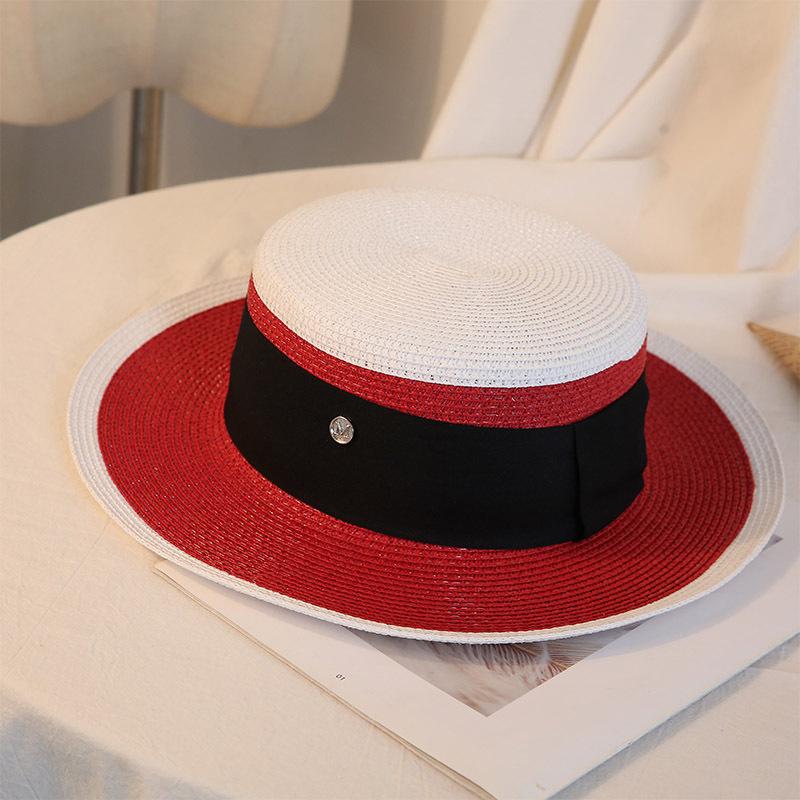 Summer Elegant Retro Women Flat Top Straw Hat Trip Caps Leisure Beach Sun Hats M Letter Breathable Flower Beach Hat