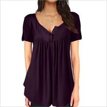 Load image into Gallery viewer, Solid Color Pleated Button Loose Short Sleeved T Shirt Women&#39;s Top
