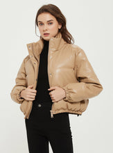 Load image into Gallery viewer, Women Fashion Black PU Elegant Winter Thick Warm Short Puffer Jacket
