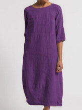 Charger l&#39;image dans la galerie, &lt;transcy&gt;Robe à manches longues en coton et lin pour femmes de grande taille&lt;/transcy&gt;
