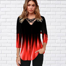 Load image into Gallery viewer, Gradient Print Fashion Casual Middle Sleeve V-neck T-shirt
