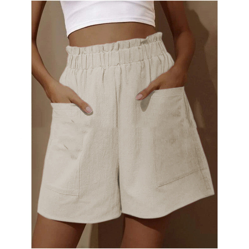 Cotton Linen Flower Bud High Waist Shorts Fashion Large Size Wide Leg Casual Pants