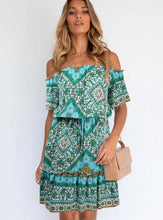 Load image into Gallery viewer, Women&#39;s Fashion Printed Short Sleeve Off Shoulder Bohemian Dress

