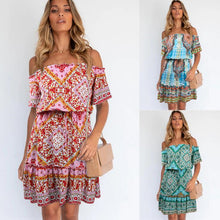 Load image into Gallery viewer, Women&#39;s Fashion Printed Short Sleeve Off Shoulder Bohemian Dress
