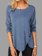 Charger l&#39;image dans la galerie, Spring And Summer Hot Style Irregular Button Hem Long Sleeve Round Neck T-shirt
