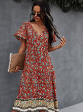 Load image into Gallery viewer, Spring And Summer V Neck Short Sleeved Bohemian Printed Dress
