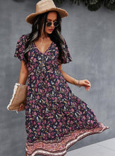 Load image into Gallery viewer, Spring And Summer V Neck Short Sleeved Bohemian Printed Dress
