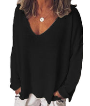 Load image into Gallery viewer, V Neck Long Sleeved T Shirt Solid Color Blouse
