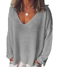 Load image into Gallery viewer, V Neck Long Sleeved T Shirt Solid Color Blouse
