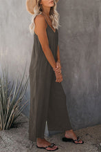 Load image into Gallery viewer, Polyester Plain Color V-neck Pockets Streetwear Loose Long Jumpsuit
