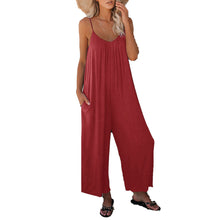Load image into Gallery viewer, Polyester Plain Color V-neck Pockets Streetwear Loose Long Jumpsuit
