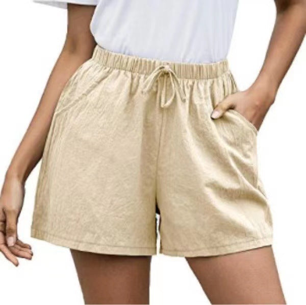 Linen A-Line Shorts Summer Casual Pants Women's Loose Wide Leg Pants