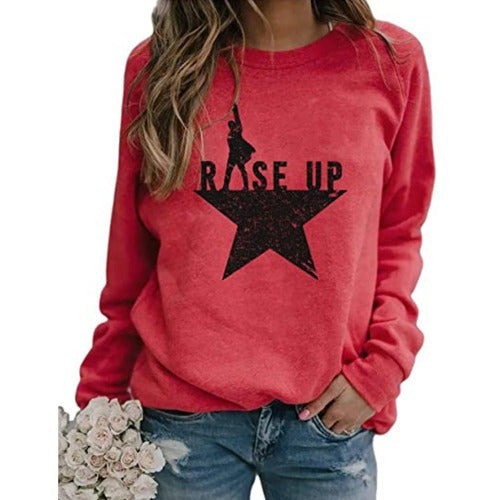 Five-pointed Star Print Round Neck Long-sleeved Pullover Sweatshirt