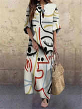 Load image into Gallery viewer, Bohemian Shift V-neck Half Sleeve Polyester Printed Print Maxi Boho Dresses
