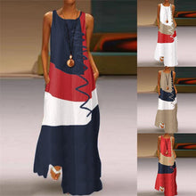 Load image into Gallery viewer, Vintage Polyester Round Neck Sleeveless Color Block Pockets Maxi Summer Dress
