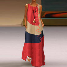 Load image into Gallery viewer, Vintage Polyester Round Neck Sleeveless Color Block Pockets Maxi Summer Dress

