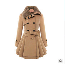 Load image into Gallery viewer, Women&#39;s Slim Mid-length Woolen Coat, Double-breasted Padded Coat
