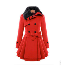 Load image into Gallery viewer, Women&#39;s Slim Mid-length Woolen Coat, Double-breasted Padded Coat
