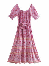 Load image into Gallery viewer, Elegant A Line With Belt Summer Floral Print Ruffle Short Sleeve Bow Tie Chic Maxi Dresses
