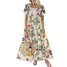 Load image into Gallery viewer, Stand-alone Retro Cotton And Linen Floral Print Short-sleeved Round Neck Dress

