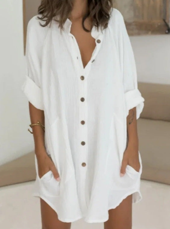 Buttoned Mid-length Short-sleeved Loose Shirt