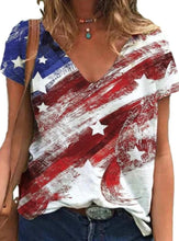 Load image into Gallery viewer, National Flag Independence Day FlagV-neck Short-sleeved Printed T-shirt Women
